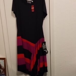 Avenue Black Midi Dress with Red and Purple Chevron Stripes